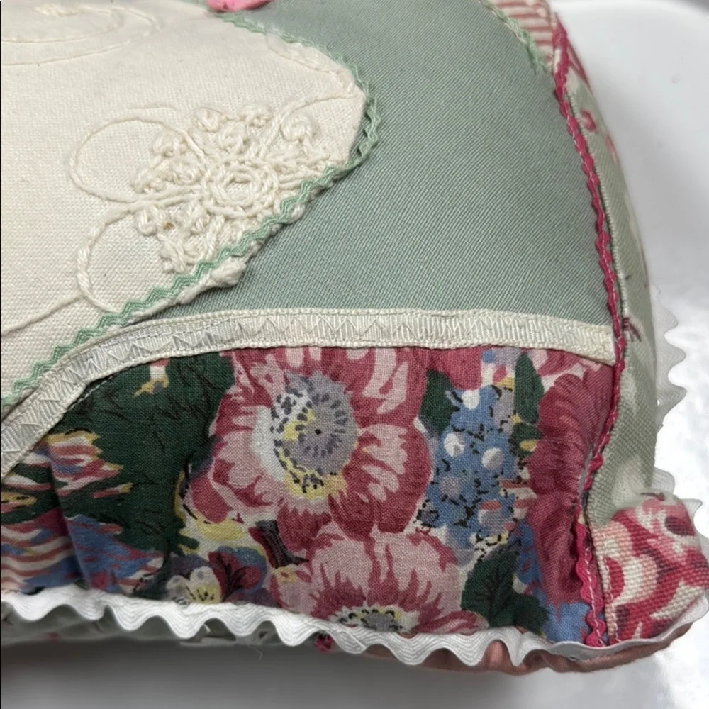 Pillow Vintage Patchwork Rick Rack Pillow with Floral Design